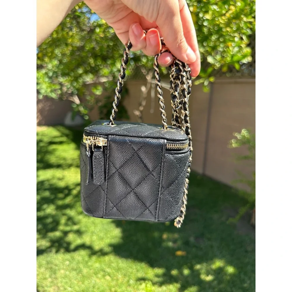 Chanel Mini Vanity Case Black Quilted Caviar Gold Hardware 31097251 Full Set